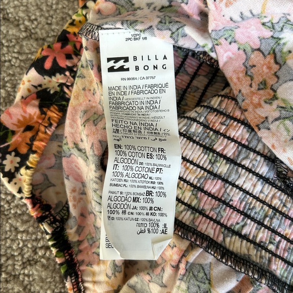 Billabong Get Along Smocked Cropped Top Cotton Pink Floral Juniors' Medium NWOT - Picture 8 of 13